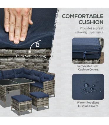 Outsunny 6 PCs Patio wicker Sofa Set Rattan Chair Furniture w/ Glass & Cushioned