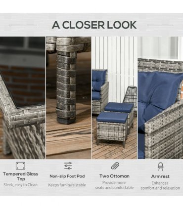 Outsunny 6 PCs Patio wicker Sofa Set Rattan Chair Furniture w/ Glass & Cushioned