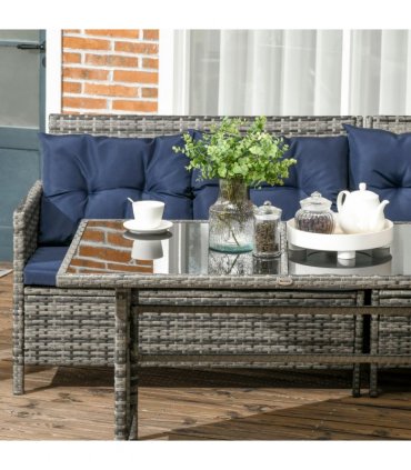 Outsunny 6 PCs Patio wicker Sofa Set Rattan Chair Furniture w/ Glass & Cushioned