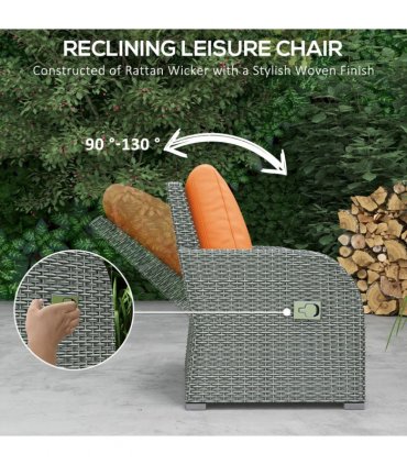 Garden Sofa Set 6pc Orange PE Rattan Steel Fabric Sponge 172x67x73cm Recliner