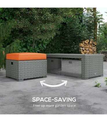 Garden Sofa Set 6pc Orange PE Rattan Steel Fabric Sponge 172x67x73cm Recliner