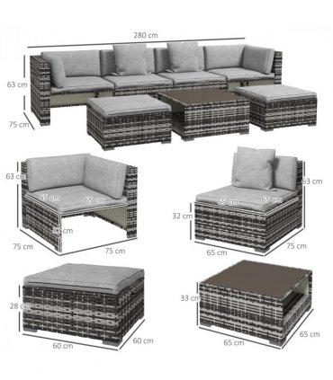 Garden Furniture Set: 2 Armless Chairs, 2 Side Chairs, 2 Stools, Coffee Table