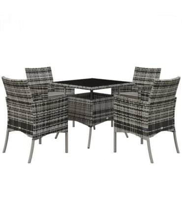 Outsunny 4 Seater Rattan Garden Furniture Set w/ Tempered Glass Tabletop - Grey