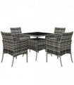 Outsunny 4 Seater Rattan Garden Furniture Set w/ Tempered Glass Tabletop - Grey