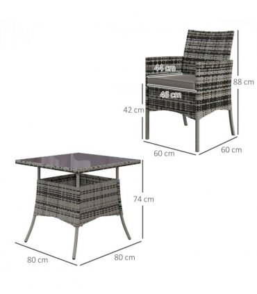 Outsunny 4 Seater Rattan Garden Furniture Set w/ Tempered Glass Tabletop - Grey