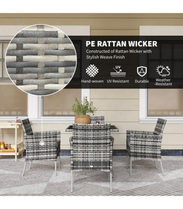 Outsunny 4 Seater Rattan Garden Furniture Set w/ Tempered Glass Tabletop - Grey