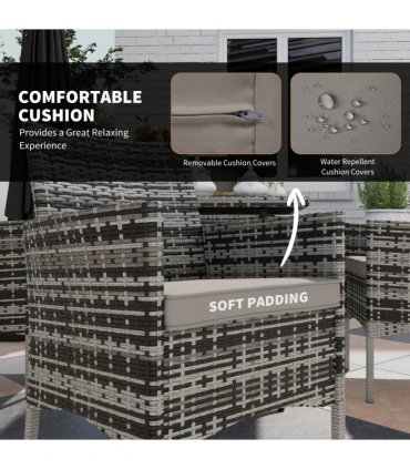 Outsunny 4 Seater Rattan Garden Furniture Set w/ Tempered Glass Tabletop - Grey