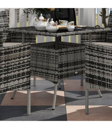 Outsunny 4 Seater Rattan Garden Furniture Set w/ Tempered Glass Tabletop - Grey