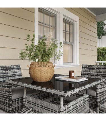 Outsunny 4 Seater Rattan Garden Furniture Set w/ Tempered Glass Tabletop - Grey