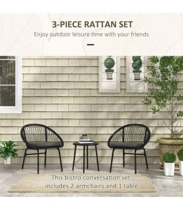 Outsunny 3 Piece Garden Furniture Set, Bistro Set w/ 2 Chairs & 1 Coffee Table