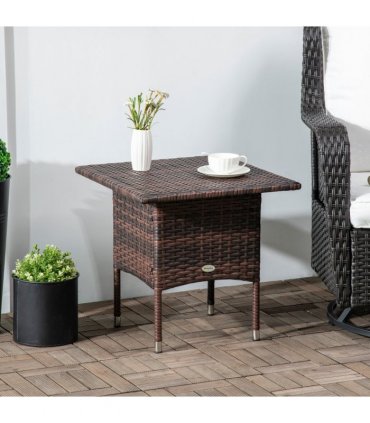 Outsunny PE Rattan Outdoor Coffee Table, Easy Match Rattan Side Table, Brown