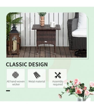 Outsunny PE Rattan Outdoor Coffee Table, Easy Match Rattan Side Table, Brown