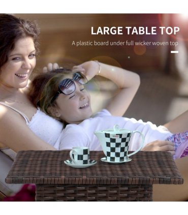 Outsunny PE Rattan Outdoor Coffee Table, Easy Match Rattan Side Table, Brown