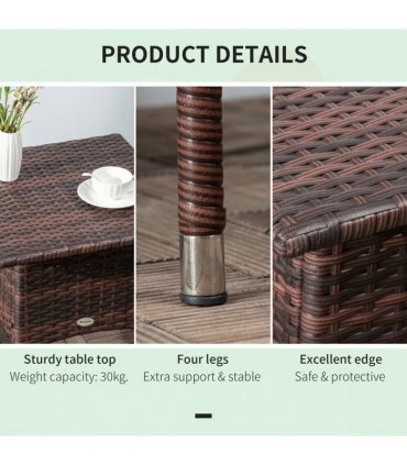 Outsunny PE Rattan Outdoor Coffee Table, Easy Match Rattan Side Table, Brown