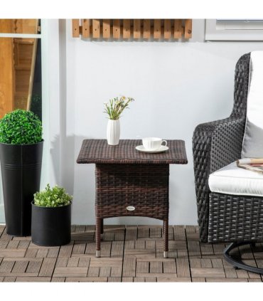 Outsunny PE Rattan Outdoor Coffee Table, Easy Match Rattan Side Table, Brown