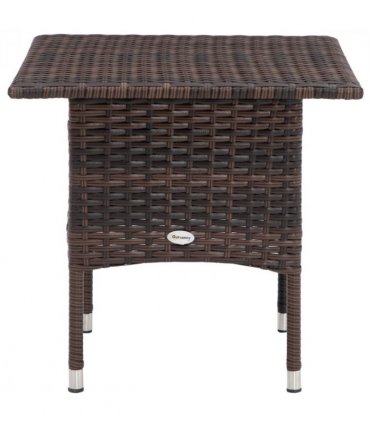 Outsunny PE Rattan Outdoor Coffee Table, Easy Match Rattan Side Table, Brown