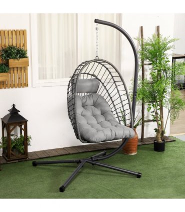 Outsunny PE Hanging Swing Chair w/ Thick Cushion, Patio Hanging Chair, Grey
