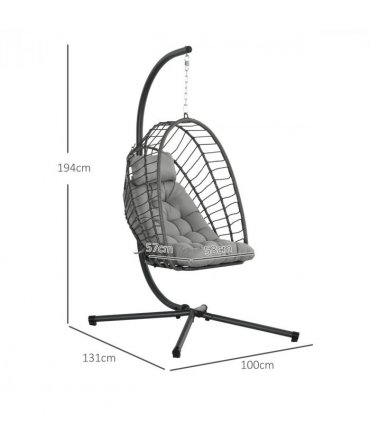 Outsunny PE Hanging Swing Chair w/ Thick Cushion, Patio Hanging Chair, Grey