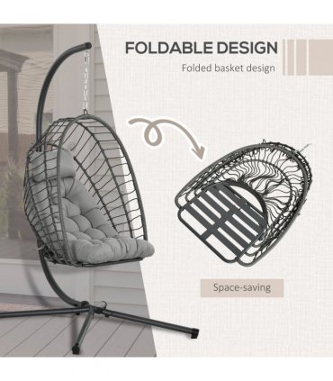 Outsunny PE Hanging Swing Chair w/ Thick Cushion, Patio Hanging Chair, Grey
