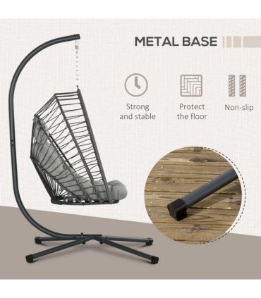 Outsunny PE Hanging Swing Chair w/ Thick Cushion, Patio Hanging Chair, Grey
