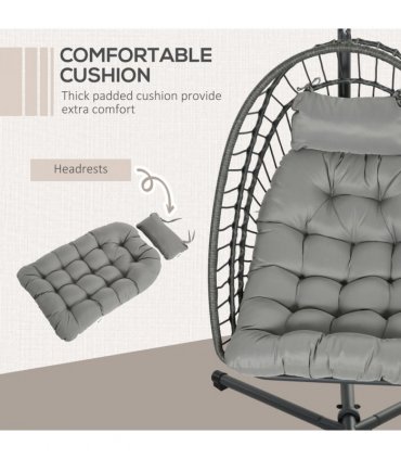 Outsunny PE Hanging Swing Chair w/ Thick Cushion, Patio Hanging Chair, Grey