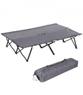 Outsunny Double Camping Folding Cot Outdoor Portable Sunbed w/ Carry Bag, Grey