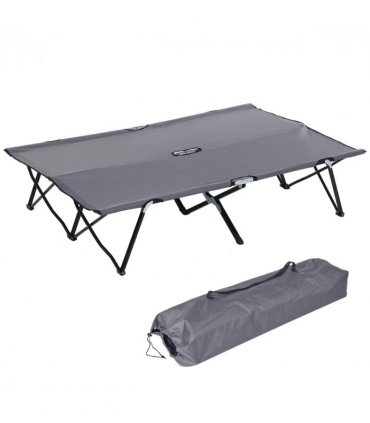 Outsunny Double Camping Folding Cot Outdoor Portable Sunbed w/ Carry Bag, Grey