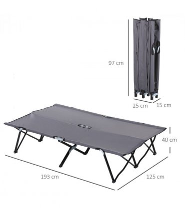 Outsunny Double Camping Folding Cot Outdoor Portable Sunbed w/ Carry Bag, Grey