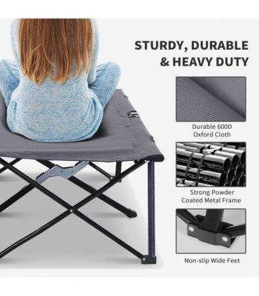 Outsunny Double Camping Folding Cot Outdoor Portable Sunbed w/ Carry Bag, Grey