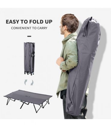 Outsunny Double Camping Folding Cot Outdoor Portable Sunbed w/ Carry Bag, Grey