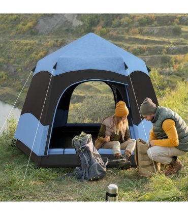 Outsunny 4 Person Pop Up Tent Camping Festival Hiking Shelter Family Blue&Black