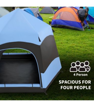Outsunny 4 Person Pop Up Tent Camping Festival Hiking Shelter Family Blue&Black