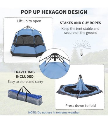 Outsunny 4 Person Pop Up Tent Camping Festival Hiking Shelter Family Blue&Black