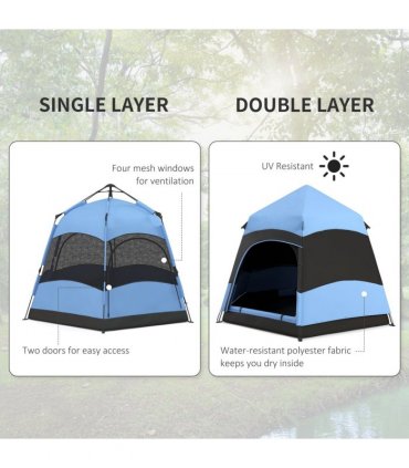 Outsunny 4 Person Pop Up Tent Camping Festival Hiking Shelter Family Blue&Black