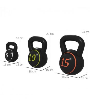 SPORTNOW Set of Three Kettlebell Weights with Storage Tray, 2.2kg, 4.5kg, 6.8kg