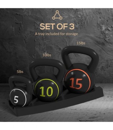 SPORTNOW Set of Three Kettlebell Weights with Storage Tray, 2.2kg, 4.5kg, 6.8kg