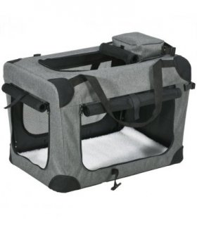 PawHut Folding Pet Carrier Bag House W/ Cushion Storage, Grey 60x41.5x41cm