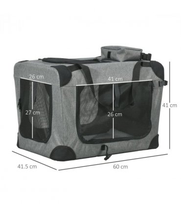 PawHut Folding Pet Carrier Bag House W/ Cushion Storage, Grey 60x41.5x41cm