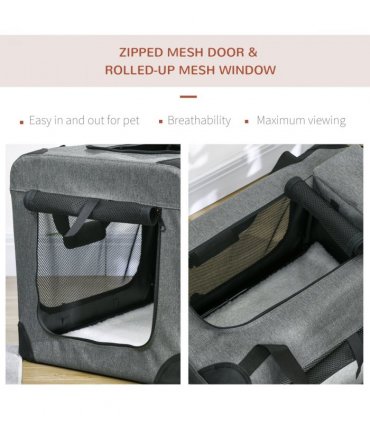 PawHut Folding Pet Carrier Bag House W/ Cushion Storage, Grey 60x41.5x41cm