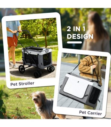 PawHut Foldable Pet Stroller w/ Detachable Carrier, Soft Padding - Grey