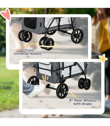 PawHut Foldable Pet Stroller w/ Detachable Carrier, Soft Padding - Grey