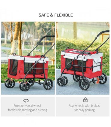PawHut Foldable Pet Stroller w/ Detachable Carrier, Soft Padding - Red
