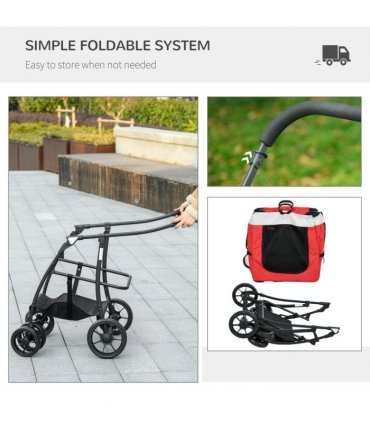 PawHut Foldable Pet Stroller w/ Detachable Carrier, Soft Padding - Red
