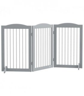 PawHut Foldable Dog Gate, Freestanding Pet Gate with Two Support Feet - Grey