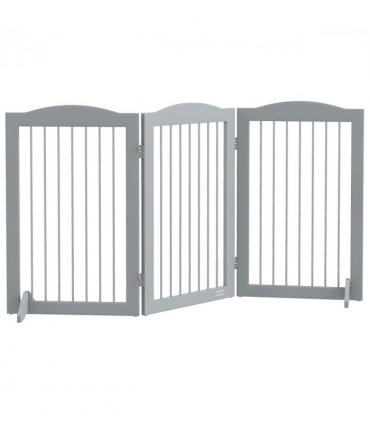 PawHut Foldable Dog Gate, Freestanding Pet Gate with Two Support Feet - Grey