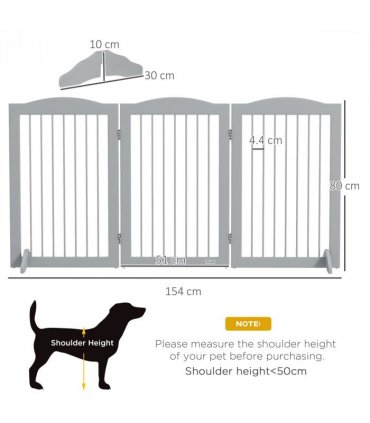 PawHut Foldable Dog Gate, Freestanding Pet Gate with Two Support Feet - Grey