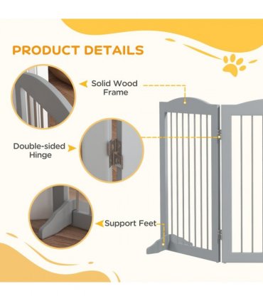PawHut Foldable Dog Gate, Freestanding Pet Gate with Two Support Feet - Grey