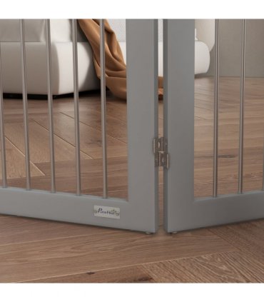 PawHut Foldable Dog Gate, Freestanding Pet Gate with Two Support Feet - Grey
