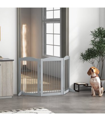 PawHut Foldable Dog Gate, Freestanding Pet Gate with Two Support Feet - Grey
