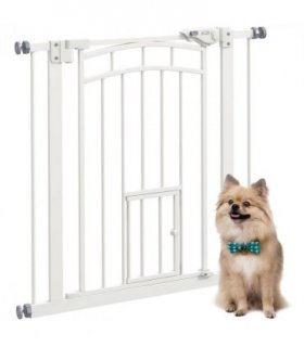 PawHut Pressure Fit, Safety Gate Dog Gate w/ Small Cat Door Opening, 74-80cm